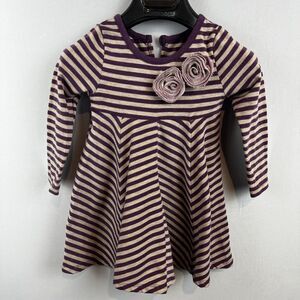 Pippa & Julie Toddler Striped Dress with Rosette Accents, Size 18M, Burgundy